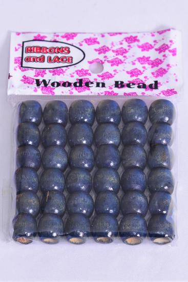 Wooden Beads Small 12 mm Wide 432 pcs Navy / 12 Bag = Dozen Navy , Size - 12 mm Wide , OPP Bag , 36 pcs per Bag , 12 Bag = Dozen