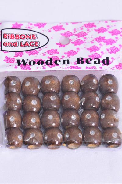 Wooden Beads 288 pcs 12 mm Wide Clear Stones / Dozen Size-12 mm Wide , OPP Bag ,Choose Colors , 24 pcs per Bag , 12 Bag per Dozen