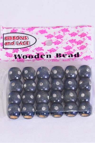 Wooden Beads 288 pcs 12 mm Wide Clear Stones / 12 Bag = Dozen Size-12 mm Wide , OPP Bag ,Choose Colors , 24 pcs per Bag , 12 Bag per Dozen