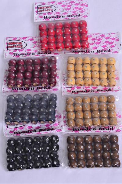 Wooden Beads 288 pcs 12 mm Wide Clear Stones / 12 Bag = Dozen Size -12 mm Wide , OPP Bag ,Choose Colors , 24 pcs per Bag , 12 Bag per Dozen