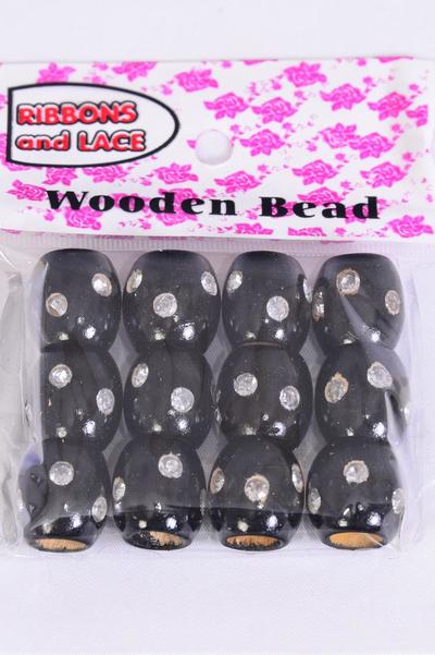 Wooden Beads 144 pcs Large 16 mm Wide Clear Stones / 12 Bag= Dozen Size -16 mm Wide , Choose Colors , OPP Bag , 12 pcs per Bag ,12 Bag = Dozen