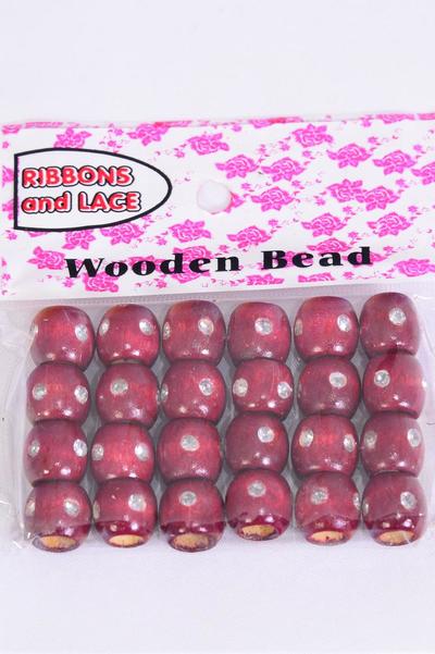 Wooden Beads 288 pcs 12 mm Wide Clear Stones / 12 Bag = Dozen Size-12 mm Wide , OPP Bag ,Choose Colors , 24 pcs per Bag , 12 Bag per Dozen