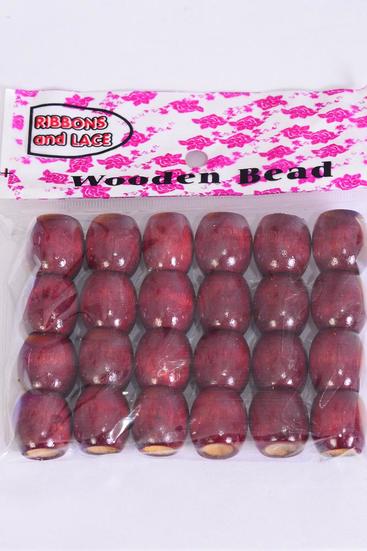 Wooden Beads 288 pcs Large 16 mm Wide Wine or Burgundy / 12 bag = Dozen Wine , Size-16 mm Wide , Opp Bag , 24  Pcs per Bag ,12 Bag = Dozen