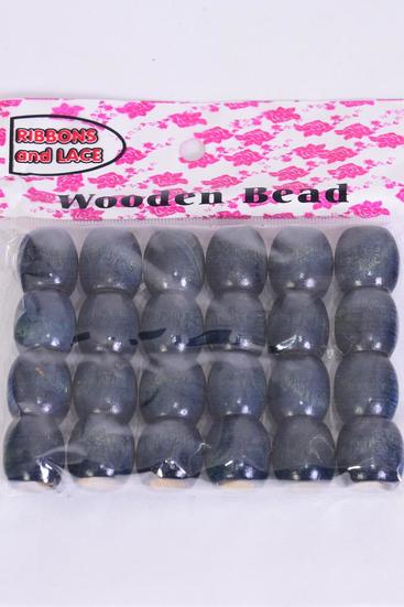 Wooden Beads 288 pcs Large 16 mm Wide Navy / 12 pcs = Dozen Navy , Size-16 mm Wide , Opp Bag , 24  Pcs per Bag ,12 Bag = Dozen