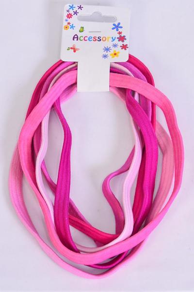 Elastic Headband Wide Pink Mix 72 pcs / 12 card = Dozen  NO METAL, Size-15"x 3/8" Wide , Pr Color Mix , Hang Tag & UPC Code , 6 pcs per Card , 12 Card = Dozen