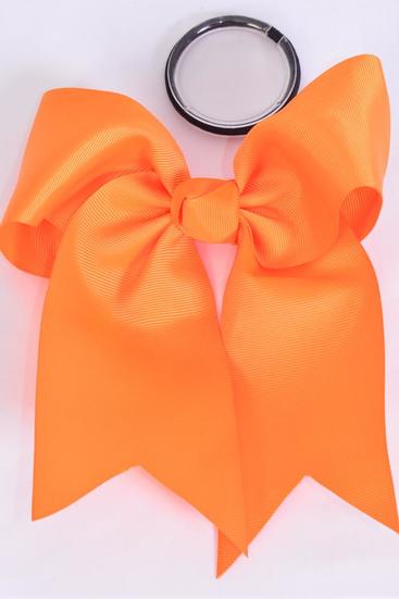 Hair Bow Extra Jumbo Long Tail Cheer Type Bow Orange Elastic Grosgrain Bow-tie / 12 pcs Bow = Dozen  Orange , Elastic , Size - 6.5" x 6" Wide , Clip Strip & UPC Code