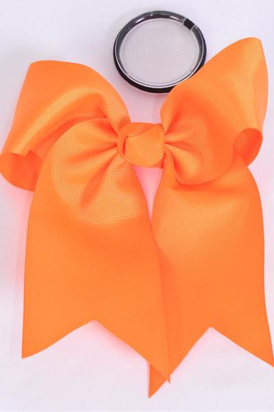 Hair Bow Extra Jumbo Long Tail Cheer Type Bow Orange Elastic Grosgrain Bow-tie / 12 pcs Bow = Dozen  Orange , Elastic , Size- 6.5"x 6" Wide , Clip Strip & UPC Code