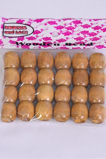 Wooden Beads 288 pcs Large 16 mm Wide Natural / 12 Bag = Dozen Natural , Size-16 mm Wide , OPP Bag , 24  Pcs per Bag ,12 Bag = Dozen