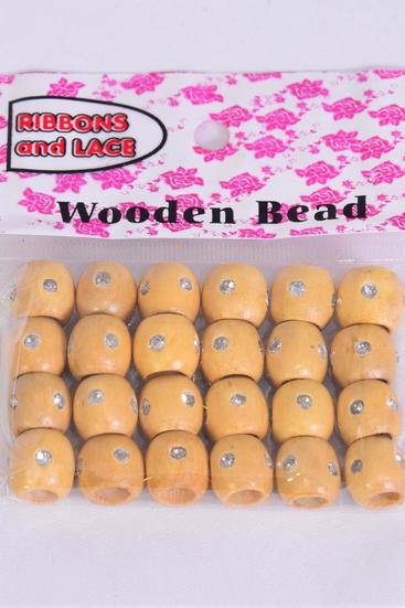 Wooden Beads 288 pcs 12 mm Wide Clear Stones Ivory / 12 Bag = Dozen Ivory , Size-12 mm Wide , UPC Code , 24 pcs per Bag ,12 Bag = Dozen