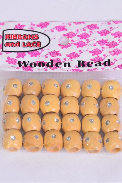 Wooden Beads 288 pcs 12 mm Wide Clear Stones / 12 Bag = Dozen Size-12 mm Wide , OPP Bag ,Choose Colors , 24 pcs per Bag , 12 Bag per Dozen