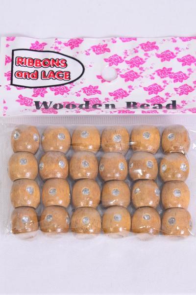 Wooden Beads 288 pcs 12 mm Wide Clear Stones / 12 Bag = Dozen Size -12 mm Wide , OPP Bag ,Choose Colors , 24 pcs per Bag , 12 Bag per Dozen