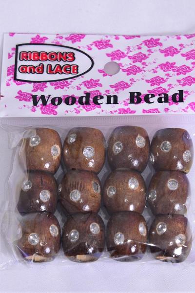 Wooden Beads 144 pcs Large 16 mm Wide Clear Stones / 12 Bag= Dozen Size-16 mm Wide , Choose Colors , OPP Bag , 12 pcs per Bag ,12 Bag = Dozen