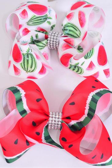 Hair Bow Jumbo Watermelon Grosgrain Bow-tie/DZ **Alligator Clip** Size-6"x 5" Wide,6 of each Pattern Asst,Clip Strip & UPC Code