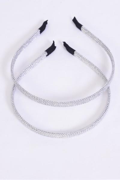 Headband Horseshoe Mesh Headband Silver / 12 pcs = Dozen Silver , Width-0.5", OPP Bag & UPC Code
