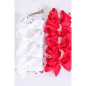Hair Bows 48 pcs Grosgrain Bowtie Red & White Mix/DZ **Red  & White** Alligator Clip,Bow Size-3"x 2" Wide,6 of each Color Asst,4 pcs per card,12 card=Dozen