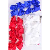 Hair Bows 48 pcs 4th of July Patriotic Grosgrain Bowtie Red White Royal Blue Mix/DZ **Red White Royal Blue Mix** Alligator Clip,Bow Size-3&quot;x 2&quot; Wide,4 of each Color Asst,4 pcs per card,12 card=Dozen
