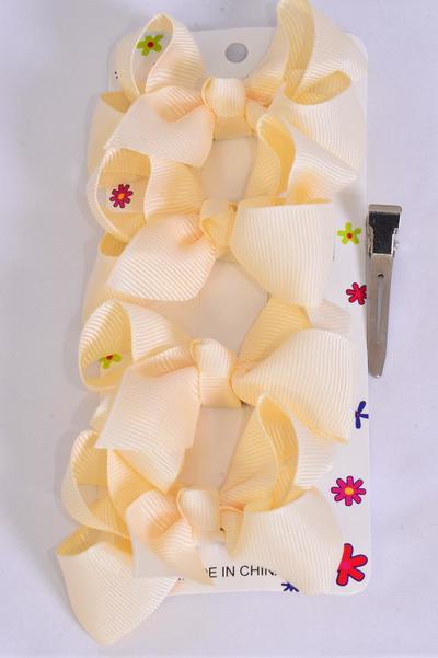 Hair Bows 48 pcs Grosgrain Bow-tie Cream Beige / 12 card = Dozen Ivory Cream Beige , Alligator Clip , Bow Size - 3" x 2" Wide , 4 pcs per card , 12 card = Dozen