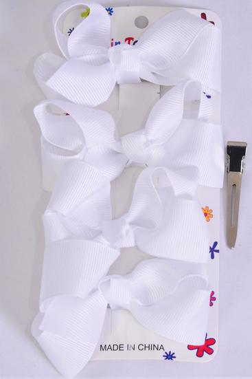 Hair Bows 48 pcs Grosgrain Bow-tie White / 12 card = Dozen  Alligator Clip , Bow Size - 3" x 2" Wide , 4 pcs per card , 12 card = Dozen