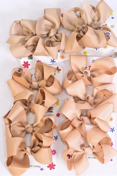 Hair Bows 48 pcs Grosgrain Bow-tie Khaki Mix / 12 card = Dozen  Alligator Clip , Bow Size - 3" x 2" Wide , 4 of each Color Asst , 4 pcs per card , 12 card = Dozen