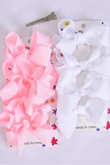 Hair Bows 48 pcs Grosgrain Bow-tie Baby Pink White Mix /  12 card = Dozen Alligator Clip , Bow Size - 3" x 2" Wide , 6 of each Color Asst , 4 pcs per card , 12 card = Dozen