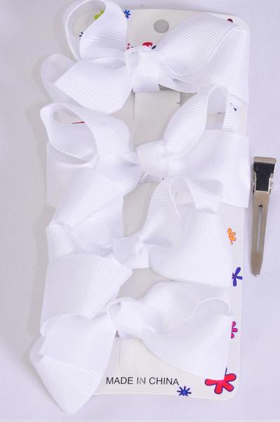 Hair Bows 48 pcs Grosgrain Bow-tie White / 12 card = Dozen  Alligator Clip , Bow Size-3"x 2" Wide , 4 pcs per card , 12 card = Dozen