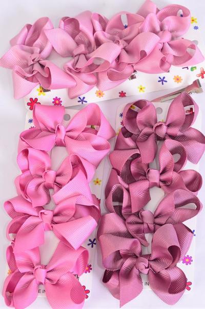 Hair Bows 48 pcs Grosgrain Bow-tie Mauve Pink Mix / 12 card = Dozen Alligator Clip , Bow Size - 3" x 2" Wide , 4 Fantasy Rose , 4 Wild Rose , 4 Rosy Mauve Color Asst , 4 pcs per card , 12 Card = Dozen