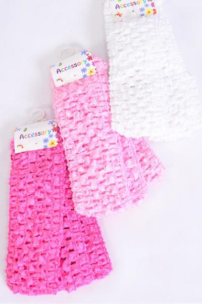 Ballerina Headband 36 pcs Pink Mix / 12 card = Dozen Stretch , Size - 1.75" Wide , 4 Baby Pink , 4 Hot Pink , 4 White Mix , Hang Tag & OPP Bag & UPC Code