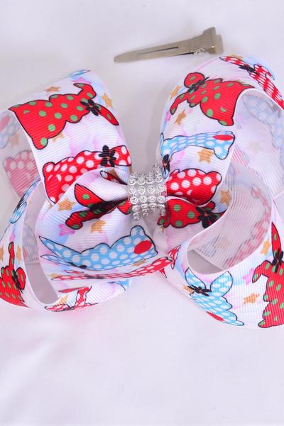 Hair Bow Jumbo Polka dots Bunny Grosgrain Bow-tie / 12 pcs Bow = Dozen  Alligator Clip , Size - 6" x 5" Wide , Clip Strip & UPC Code