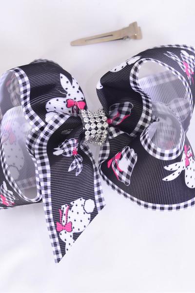 Hair Bow Jumbo Plaid Bunny Grosgrain Bow-tie / 12 pcs Bow = Dozen  Alligator Clip , Size - 6" x 5" Wide , Clip Strip & UPC Code