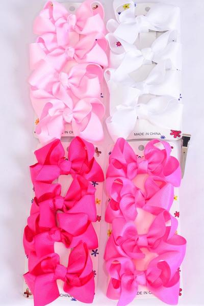Hair Bows 48 pcs Grosgrain Bow-tie Pink Mix / 12 card = Dozen  Alligator Clip , Bow Size - 3" x 2" Wide , 3 of each Color Asst , 4 pcs per card , 12 card = Dozen