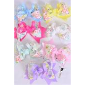 Hair Bow Jumbo Double Layered Dinosaur Grosgrain Bow-tie/DZ **Pastel** Alligator Clip,Size-6"x 6" Wide,2 White,2 Pink,2 Lavender,2 Hot Pink,2 Mint Green,1 Blue,1 Yellow,7 Color Mix,Clip Strip & UPC Code