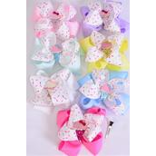 Hair Bow Jumbo Double Layered Jimmies Sprinkles Ice Cream Charm Grosgrain Bow-tie/DZ **Pastel** Size-6" x 6",Alligator Clip,2 White,2 Powder Pink,2 Lavender,2 Hot Pink,2 Mint Green,1 Blue,1 Yellow,7 Color Asst,Clip Strip & UPC Code