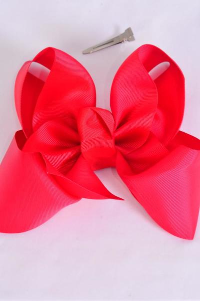 Hair Bow Jumbo Poppy Red Grosgrain Bow-tie / 12 pcs Bow = Dozen Poppy Red , Alligator Clip , Size-6"x 5" Wide , Clip Strip & UPC Code