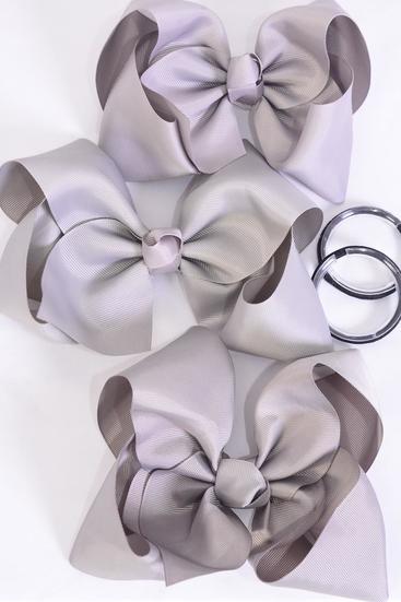 Hair Bow Extra Jumbo Cheer Type Bow Elastic Pony Gray Mix Grosgrain Bow-tie / 12 pcs Bow = Dozen12 pcs Bow = Dozen Size-8"x 7", Elastic Pony , 4 Shell Gray , 4 Gray , 4 Metal Gray Color Asst , Clip Strip & UPC Code