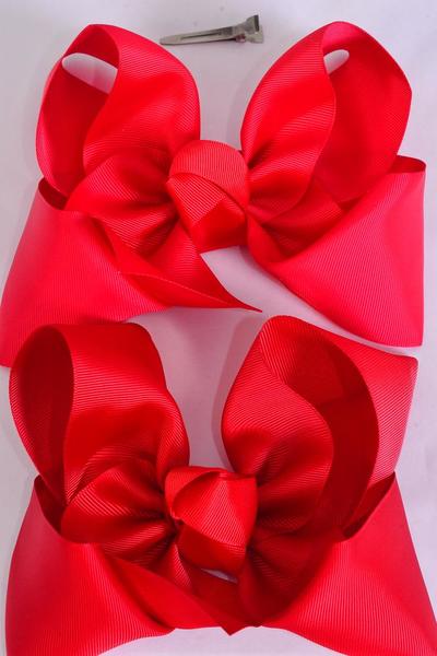Hair Bow Extra Jumbo Cheer Type Bow Red Mix Grosgrain Bow-tie / 12 pcs Bow = Dozen Red , Alligator Clip , Size - 8"x 7" Wide , 6 Hot Red , 6 Poppy Red Mix , Clip Strip & UPC Code