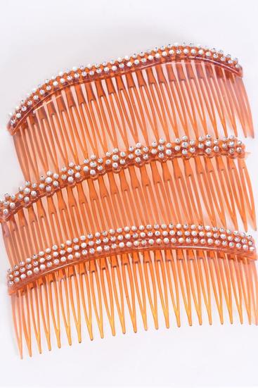 Comb Side Comb Acrylic Silver Finish 36 Count Mix Pattern / PK Size - 5.5" x 5" Wide , 4 of each Pattern Asst , OPP Bag , 36 pcs = Dozen