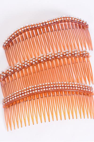 Comb Side Comb Acrylic Silver Finish 36 Count Mix Pattern / PK Size - 5.5" x 5" Wide , 4 of each Pattern Asst , OPP Bag , 36 pcs = Dozen