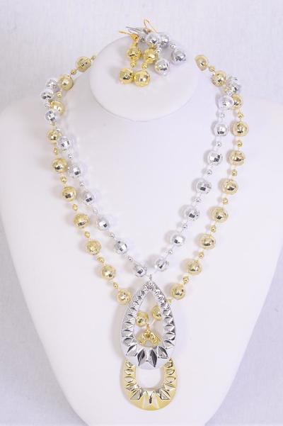 Necklace Sets Poly Teardrop Pendant / 12 pcs = Dozen Size - 20" Long , Choose Gold Or Silver Finish , Hang Tag & OPP Bag & UPC Code