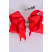 Hair Bow Jumbo Double Layered Red Grosgrain Bow-tie/DZ **Red** Alligator Clip,Size-6"x 6" Wide,Clip Strip & UPC Code