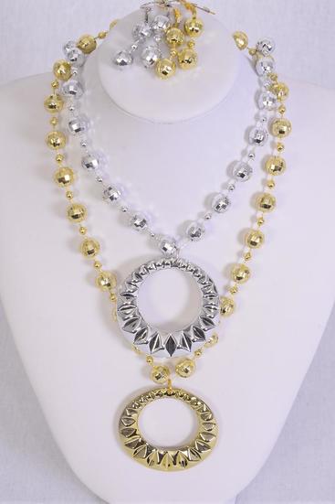 Necklace Sets Poly Round Pendant/DZ Size-20" Long,Pendant Size-2" Wide,Hang Tag & OPP Bag,Choose Colors