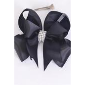 Hair Bow Jumbo Double Layered Black Grosgrain Bow-tie/DZ **Black** Alligator Clip,Size-6"x 6" Wide,Clip Strip & UPC Code