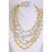 Necklace Sets 2 Strand Beads Gold &amp; Silver Mix/DZ Size-18&quot; Long,4 Gold &amp; 4 Silver &amp; 4 Two tone Mix,Hang Tag &amp; OPP Bag &amp; UPC Code -