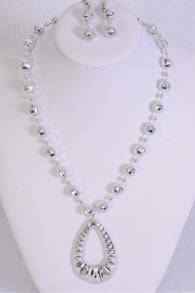 Necklace Sets Poly Teardrop Pendant / 12 pcs = Dozen Size - 20" Long , Choose Gold Or Silver Finish , Hang Tag & OPP Bag & UPC Code