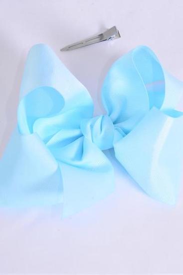 Hair Bow Jumbo Baby Blue Grosgrain Bow-tie / 12 pcs Bow  = Dozen  Baby Blue , Alligator Clip , Size - 6" x 5" Wide , Clip Strip & UPC Code