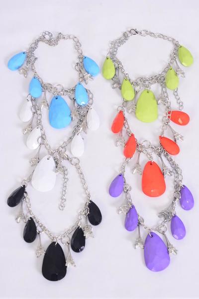 Charm Bracelet Eiffel Towel & Teardrop Charm Mix Multi / 12 pcs = Dozen Adjustable Length , 2 Black , 2 Red , 2 Blue , 2 Purple , 2 White , 1 Orange , 1 Lime , 7 Color Mix , Hang Tag & OPP Bag & UPC Code