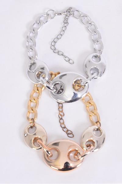 Bracelet Chain Style Gold & Silver Mix / 12 pcs = Dozen Adjustable Length , 6 Gold & 6 Silver Mix , Hang Tag & OPP Bag & UPC Code