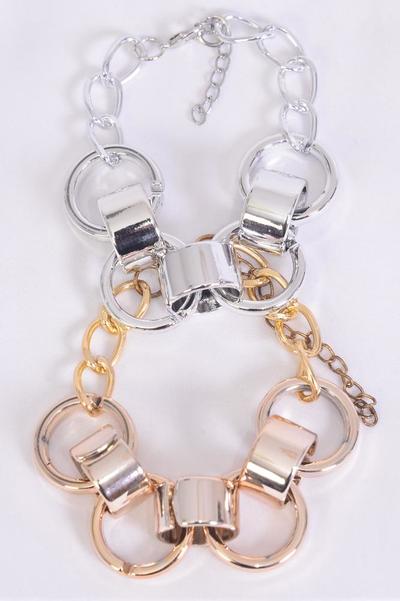Bracelet Chain Style Gold Silver Mix / 12 pcs = Dozen Extension Chain , 6 Rose Gold , 6 Silver Mix , Hang Tag & OPP Bag & UPC Code