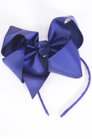 Headband Horseshoe Jumbo Grosgrain Bow-tie Navy / 12 pcs = Dozen Navy , Bow Size - 6" x 5" Wide , Hang Tag & UPC Code , W Clear Box