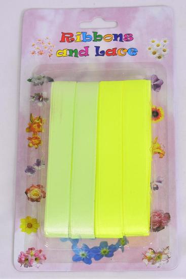 Ribbons Satin Lime Mix / 12 card = Dozen Lime Green Mix , each card has 4 yard Ribbons , UPC Code , 12 Card = Dozen