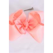 Hair Bow Extra Jumbo Cheer Type Bow Petal Peach Grosgrain Bow-tie/DZ **Petal Peach** Alligator Clip,Size-8 x 7" Wide,Clip Strip & UPC Code